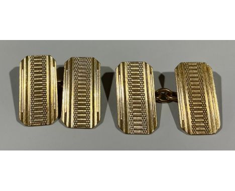 A pair of George VI 9ct gold canted rectangular cufflinks, engine turned, Birmingham 1938, 5.5g 