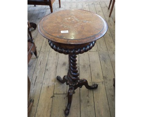 A Burr Walnut teapoy on pedestal tripod support