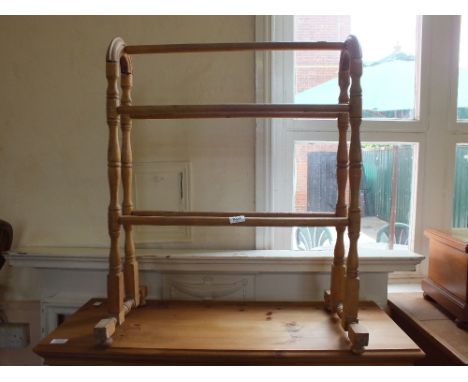 A Pine towel rail, Mahogany box and ironwork plant stand
