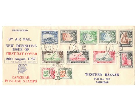 ZANZIBAR 1957 FIRST DAY COVER WITH ELEVEN STAMPS&nbsp;