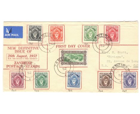 ZANZIBAR 1952 FIRST DAY COVER WITH TEN STAMPS A/F&nbsp;