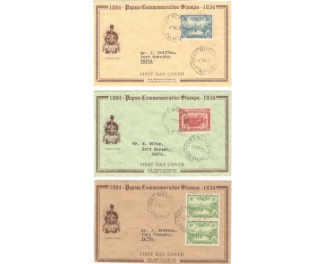 1884-1934 PAPUA COMMEMORATIVE STAMPS ON THREE FIRST DAY COVERS