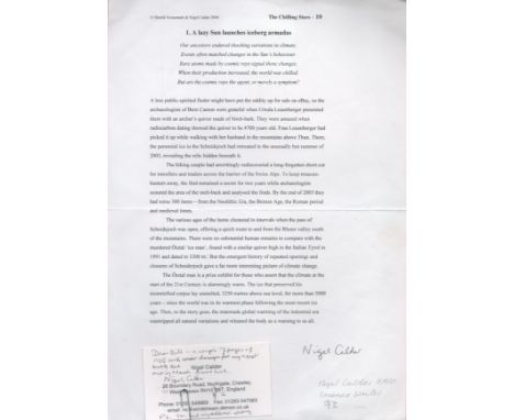 Science Writer Nigel Calder Signed A4 Page of Manuscript in black ink. Good condition. All autographs come with a Certificate