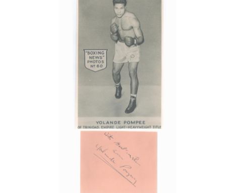 Yolande Ponpeye (1929 1979) Lost To Archie Moore For Light Heavyweight Boxing Title In 1956 Signed Album Page With Photo. Goo