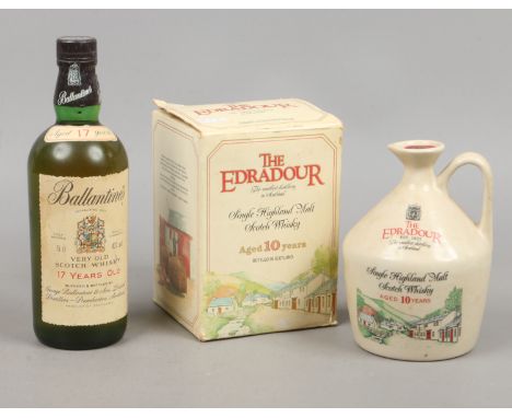 A 75cl sealed bottle of Ballantines very old Scotch Whisky 17 years along with a boxed 'The Edragour' 10 year old malt.