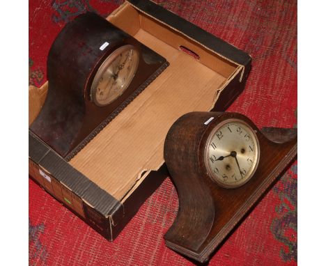 A mahogany dome top Westminster chime mantel clock along with an oak dome top mantle clock (in need of attention).