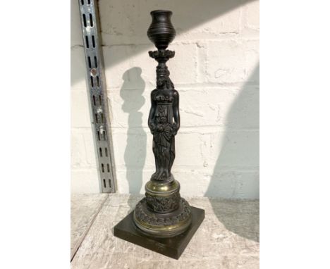 BRONZE FIGURAL CANDLESTICK - 30CMS H APPROX