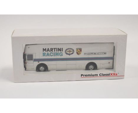 Premium Classixxs: A 1:43 Scale Model of a MB Renntransporter Martini-Porsche silber, Limited Edition of 2000, Manufacturer P