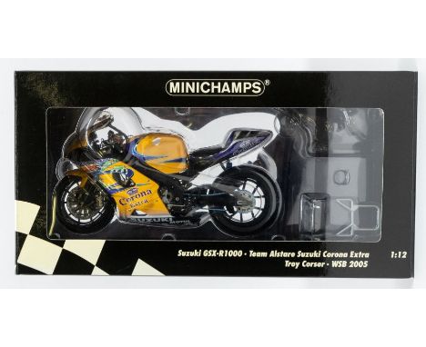 Minichamps: A 1:12 Scale Model of a Suzuki GSX-R1000 Team Alstare Suzuki Corona Extra Troy Corser WSB 2005, Manufacturer Mini