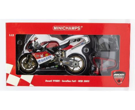 Minichamps: A 1:12 Scale Model of a Ducati 998RS WSB 2003 Serafino Foti Team Pedercini, Manufacturer Minichamps. Boxed. Refer