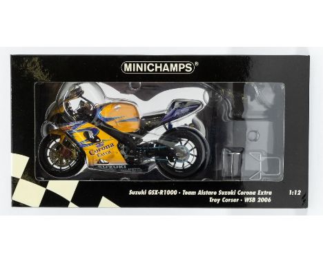 Minichamps: A 1:12 Scale Model of a Suzuki GSX-R1000 Team Alstare Suzuki Corona Extra Troy Corser WSB 2006, Manufacturer Mini