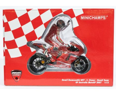 Minichamps: A 1:12 Scale Model of a Ducati Desmosedici GP7, C.Stoner, Ducati Team GP Australia MotoGP 2007, Manufacturer Mini