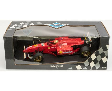 Minichamps: A 1:18 Scale Model of a Ferrari 412 T3 V10 1996 E.Irvine, Manufacturer Minichamps. Boxed. Contents appear in a ve