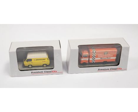 Premium Classixxs: A pair of 1:43 Scale Models of VW T3 Kastenwagen m. Hochdach Dunlop; and Mercedes-Benz LP 608 Jägermeister