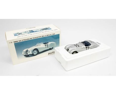 Autoart: A 1:18 Scale Model of a BMW 328 Streamline Roadster Mille Miglia 1940 #72, Manufacturer Autoart. Boxed. Reference No