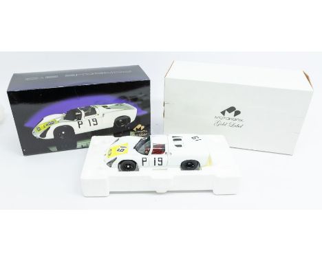 Exoto: A 1:18 Scale Model of a Motorbox Gold Label, Porsche 910 #19, Manufacturer Exoto. Boxed. Reference No. MTB00068. Conte