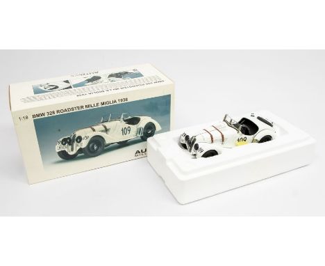 Autoart: A 1:18 Scale Model of a BMW 328 Roadster Mille Miglia 1938 #109, Manufacturer Autoart. Boxed. Reference No. 83845. C