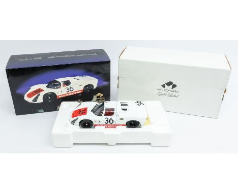 Exoto: A 1:18 Scale Model of a Motorbox Gold Label, Porsche 910 #36, Manufacturer Exoto. Boxed. Contents appear in a very goo