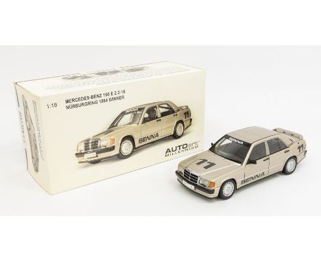 Autoart: A 1:18 Scale Model of a Mercedes-Benz 190 E 2.3-16 Nürburgring 1984 Winner Senna 11, Manufacturer Autoart. Boxed. Re