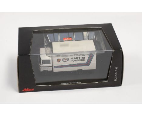 Schuco: A 1:43 Scale Model of a Mercedes-Benz LP 608 Koffer-LKW 'Martini Racing', Manufacturer Schuco. Boxed. Reference No. 0