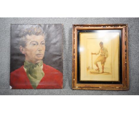 An oil on canvas of a male portrait signed Gadsdon along with a framed and glazed watercolour of an elderly gentleman, unsign
