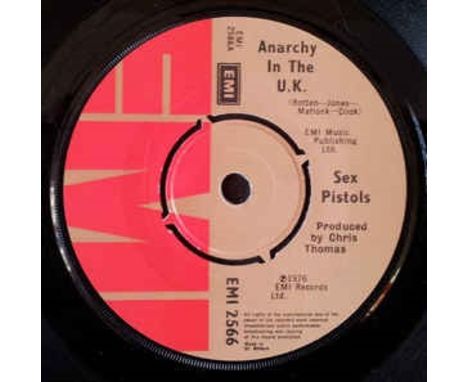 SEX PISTOLS - ANARCHY IN THE UK 7" - CHRIS THOMAS CREDITS. A superb example of the original UK pressing of the debut cut from