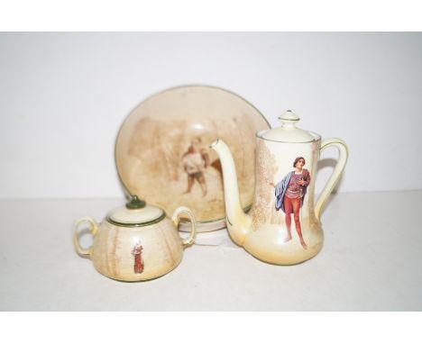 Royal Doulton Romeo teapot together with Anne Paige sugar &amp; Falstaff bowl A/F