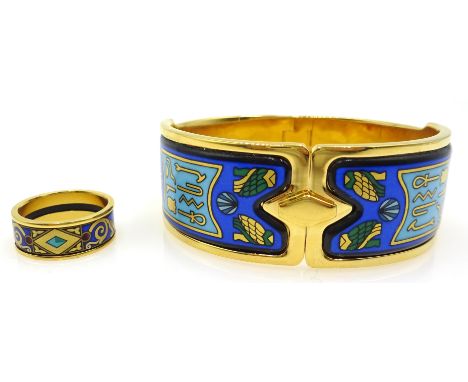 Michaela Frey Team gilt and enamel hinged bangle, Egyptian design with similar ring (2) Condition Report & Further Details go