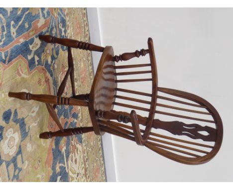 19th century elm and ash Windsor armchair, double bow, stick and pierced splat back, turned supports with 'H' stretcher