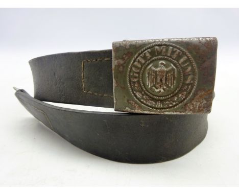 WWII German Third Reich army belt buckle stamped 'Gott Mit Uns' with leather belt 