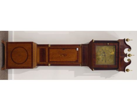 Early 19th century oak and mahogany longcase clock, square brass dial engraved with scroll decoration, signed 'Jos (Joshua) H