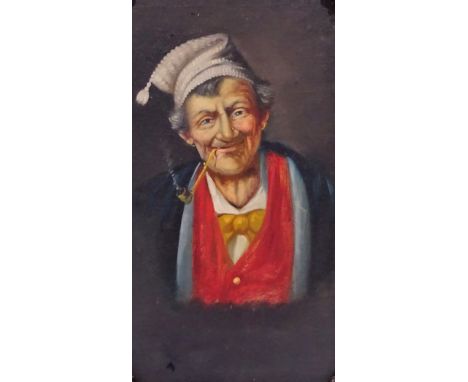 Continental School (19th/20th century): Portrait of a Lady with a Pipe, oil on canvas laid onto wood panel indistinctly signe