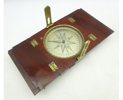 Early 19th century mahogany cased surveying miners compass, silvered engraved dial signed 'G.Davis Leeds' 13cms Diam dial