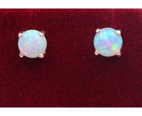 Pair of silver opal stud ear-rings 