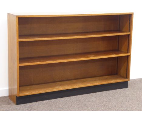 Vintage oak bookcase fitted with two adjustable shelves, W145cm, H94cm, D29cm