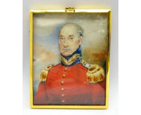 Early 19th century miniature half length portrait of an officer wearing uniform, by Mary Millington, signed verso 'By M.A. Mi