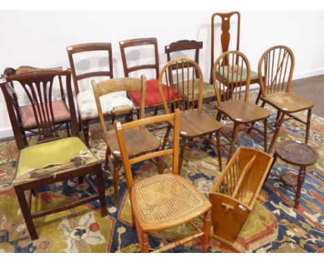 Georgian style chair, Edwardian corner chair with inlay, pair late Victorian chairs with scroll carved top rails, cane seat c