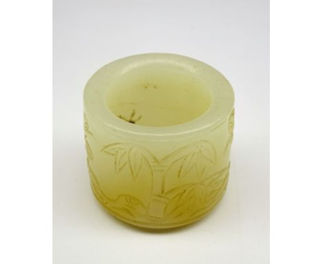 Chinese white and russet jade thumb ring with engraved decoration-  Soame Jenyns Collection Condition Report &amp; Further De