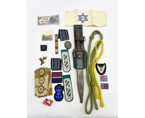 Continental bayonet in leather scabbard and a quantity of militaria