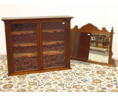 Edwardian walnut framed over mantel mirror, bevelled plate (118cm x 81cm), and late 19th century mahogany cabinet enclosed by