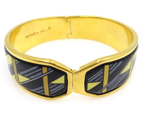 Michaela Frey gilt and enamel hinged bangle, geometric design Condition Report & Further Details good condition, appears unus