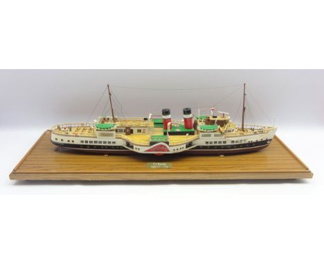 Scale model of the paddle steamer 'Waverley' 76cm long on a wooden base.  Scale 1/8th" = 1 foot