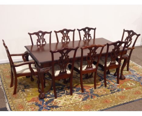 Chippendale style mahogany dining table, rectangular gadroon moulded top, acanthus carved cabriole legs with ball and claw fe