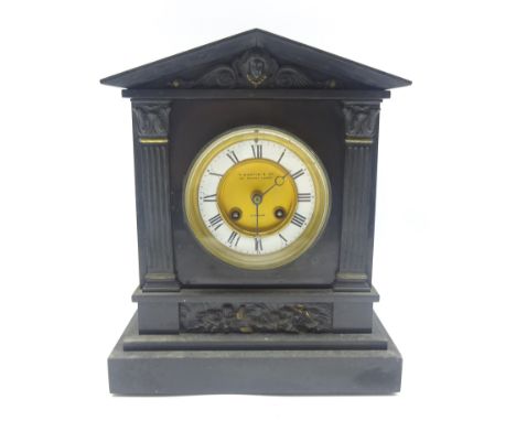 19th century black slate mantel clock, dial signed 'T. Martin &amp; Co. 151 Regent Street, London', twin train movement strik