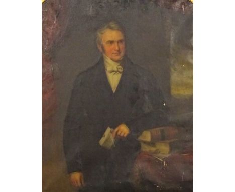 Samuel Howell (fl1828 - 1856)  3/4 length portrait of Thomas Starkey, holding an envelope addressed to him at Spring Lodge, o