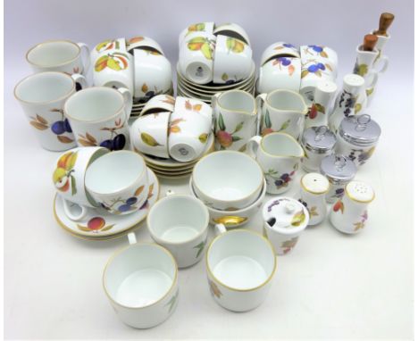 Large quantity of Royal Worcester 'Evesham' table and oven ware comprising eight cups and saucers, eight soup bowls and sauce