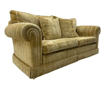 Duresta England - two-seat sofa, upholstered in pale gold fabric, traditional shape with rolled armsDimensions: Height:&nbsp;