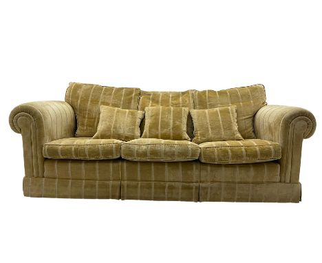 Duresta England - three-seat sofa, upholstered in pale gold fabric, traditional shape with rolled armsDimensions: Height:&nbs