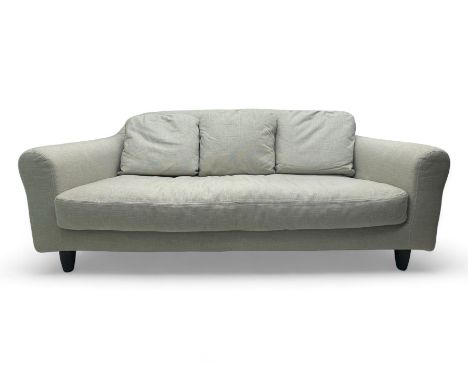 Habitat - contemporary three-seater sofa upholstered in neutral fabric, three scatterback cushions, raised on tapered support