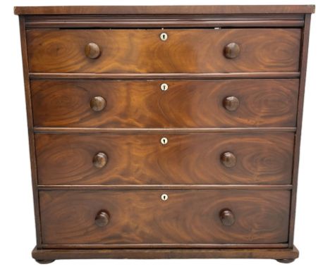 Victorian mahogany chest, rectangular top over four graduating drawers, fitted with turned handles and ceramic escutcheons, o